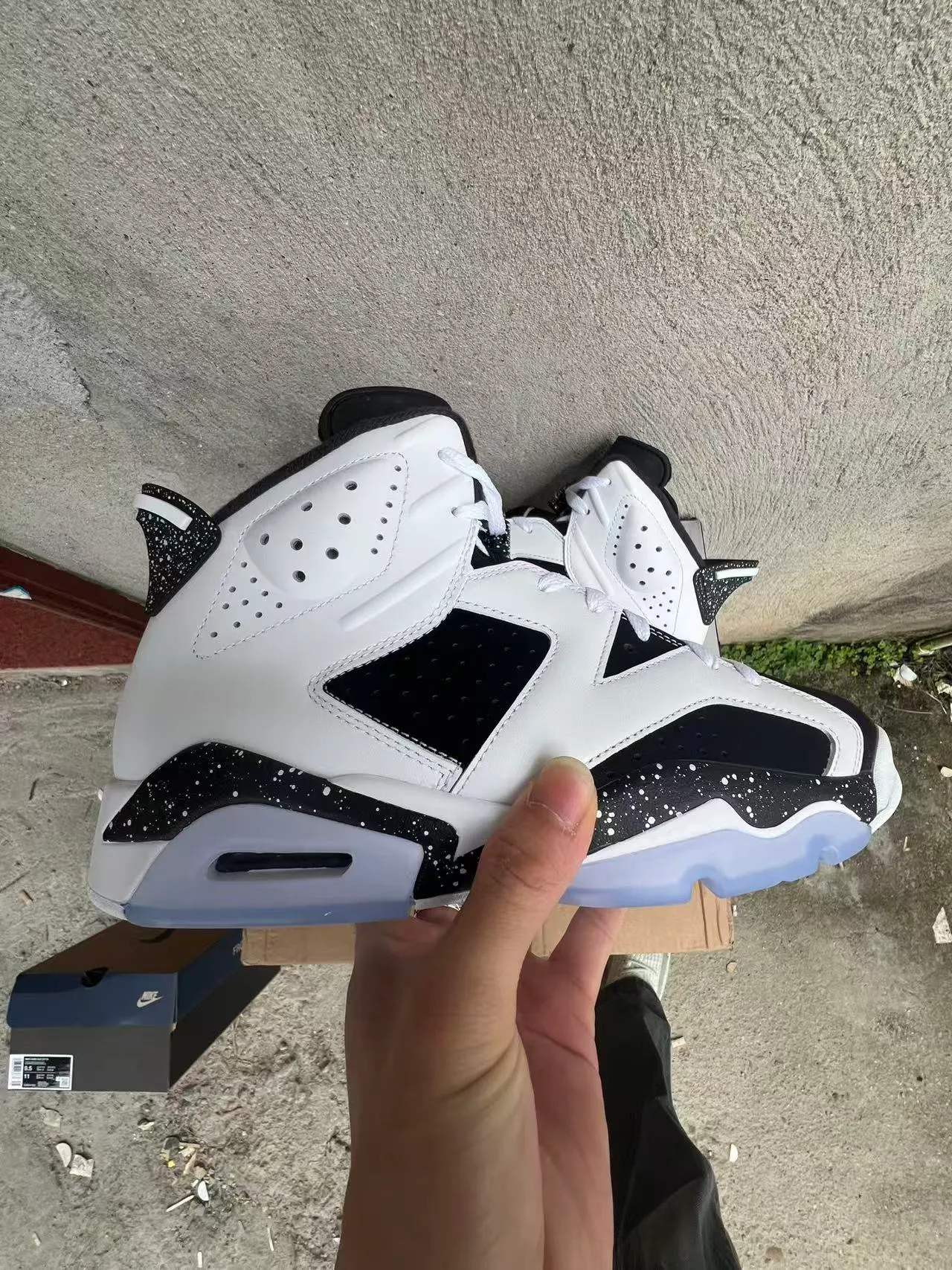 Air Jordan 6 White Black Speckle Basketball Shoes 7
