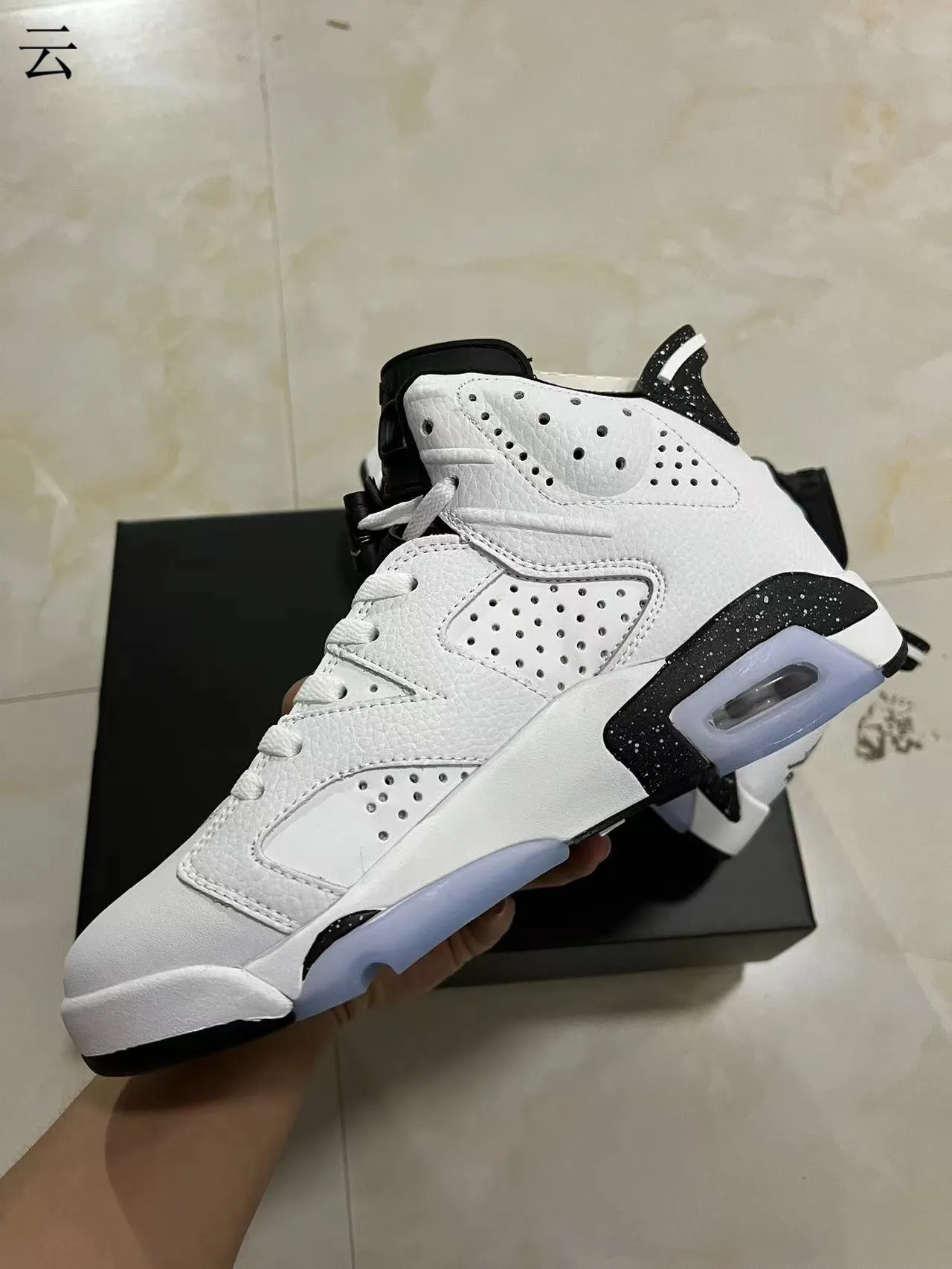 Air Jordan 6 White Black Speckled Basketball Shoes 5