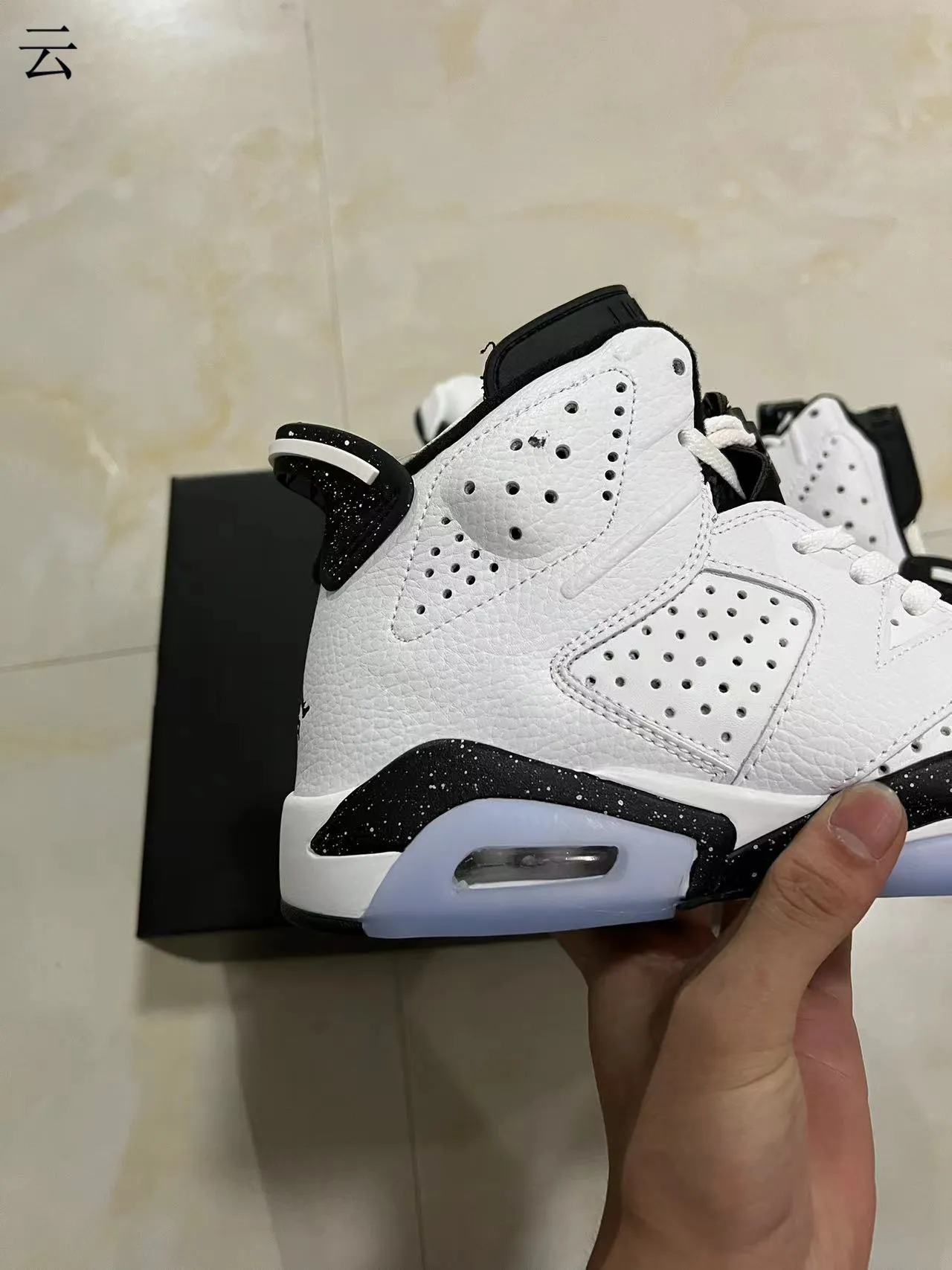Air Jordan 6 White Black Speckled Basketball Shoes 7
