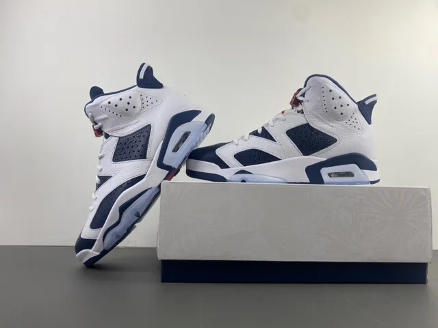 Air Jordan 6 White Navy Basketball Shoes 14
