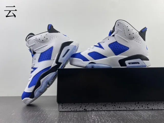 Air Jordan 6 Blanc Bleu Royal Noir Chaussures de Basketball 4