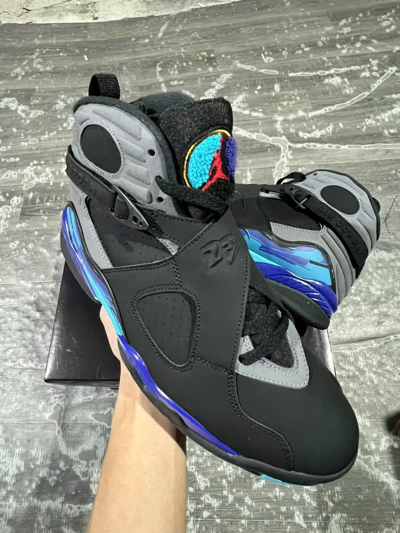 Air Jordan 8 Black Blue Cyan Wave Basketball Shoes 2