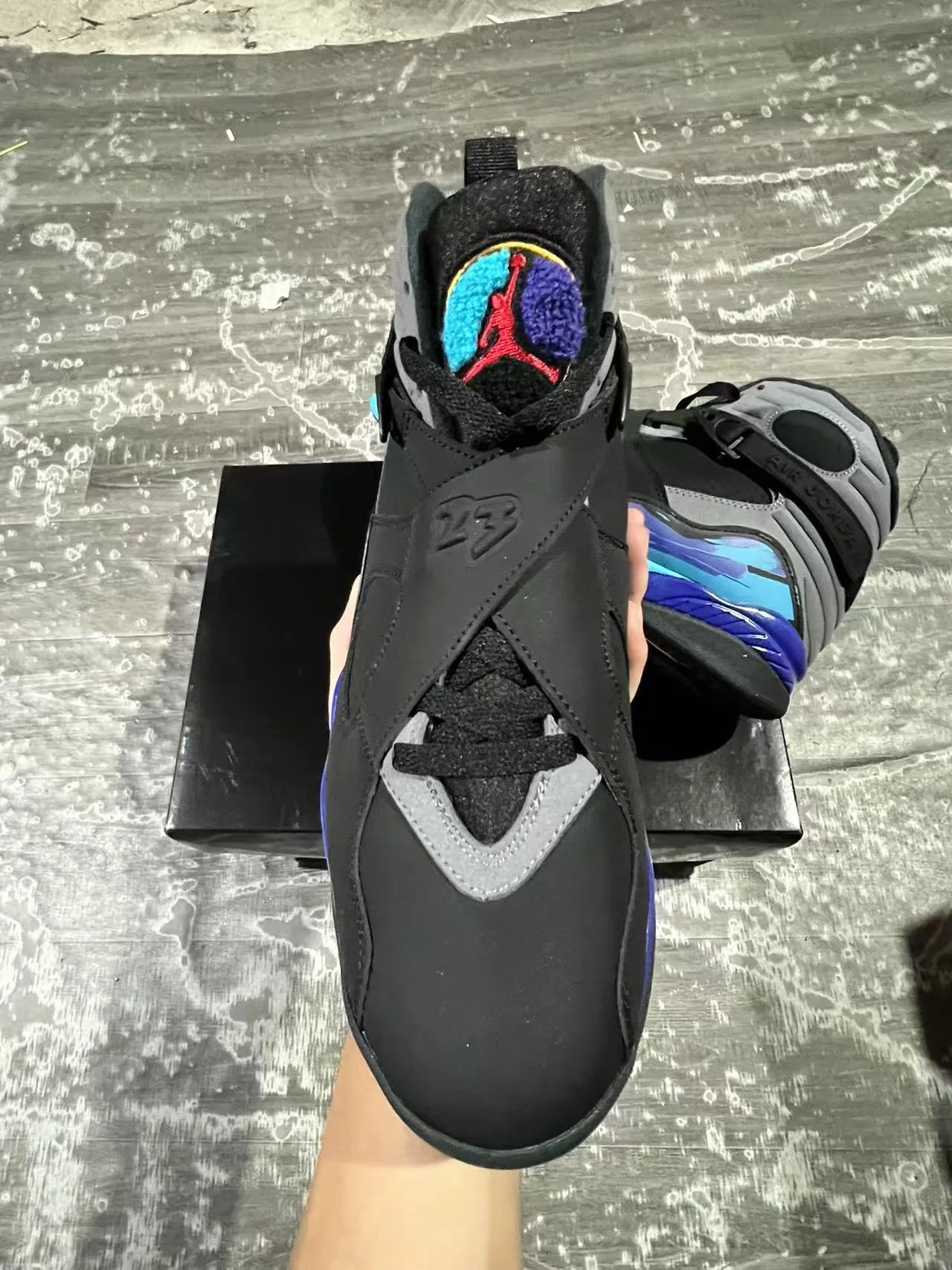 Air Jordan 8 Black Blue Cyan Wave Basketball Shoes 3
