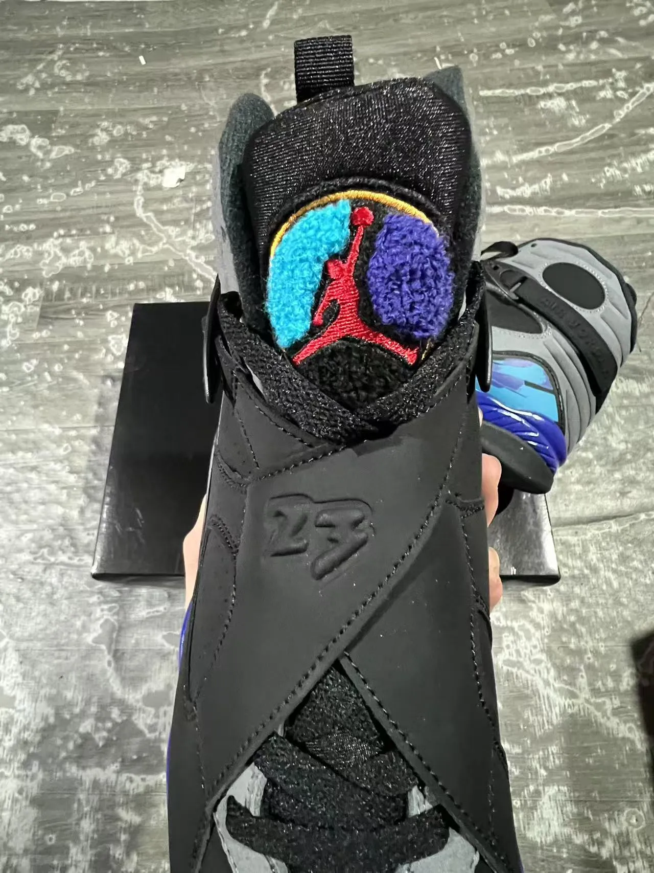 Air Jordan 8 Black Blue Cyan Wave Basketball Shoes 4