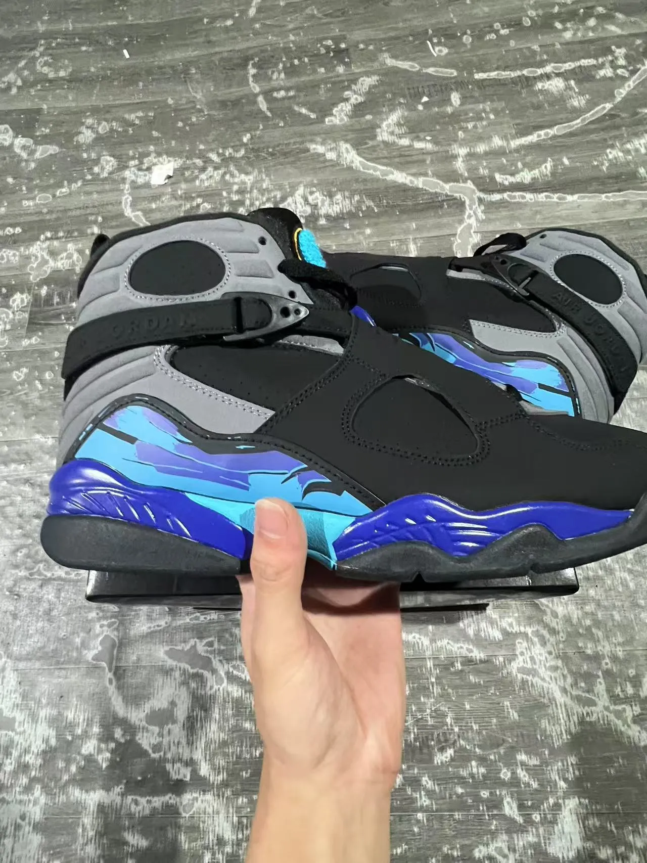 Air Jordan 8 Black Blue Cyan Wave Basketball Shoes 7
