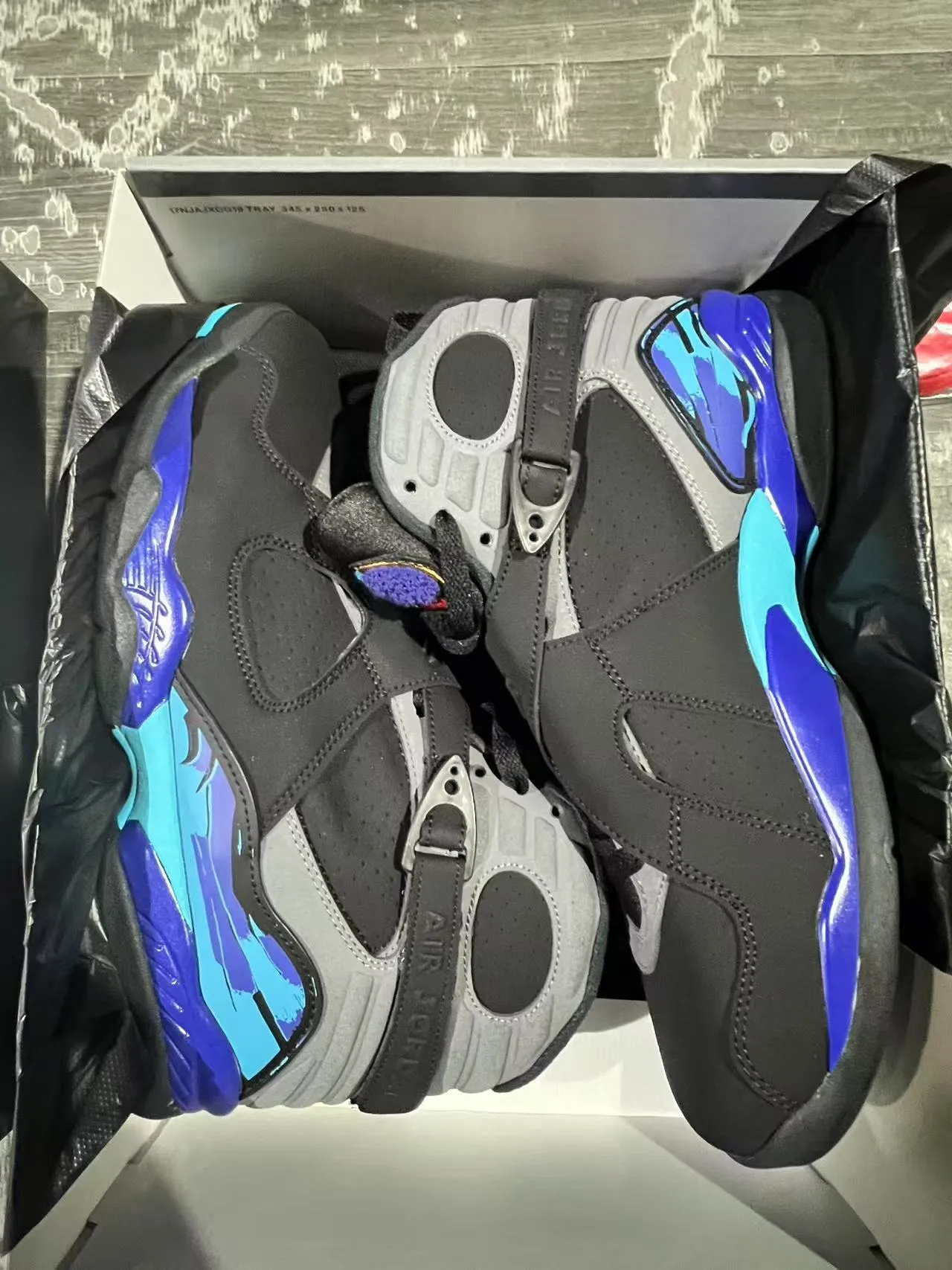 Air Jordan 8 Black Blue Cyan Wave Basketball Shoes 9