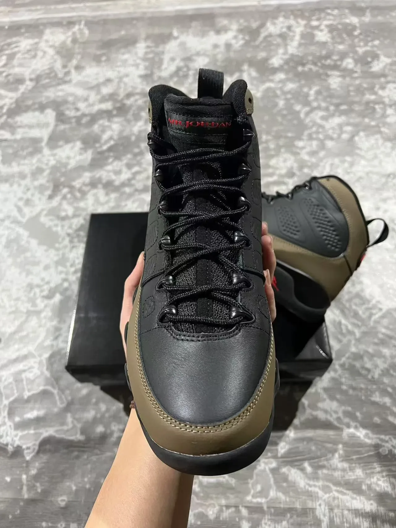 Air Jordan 9 Noir Vert Militaire Chaussures de Basketball 3