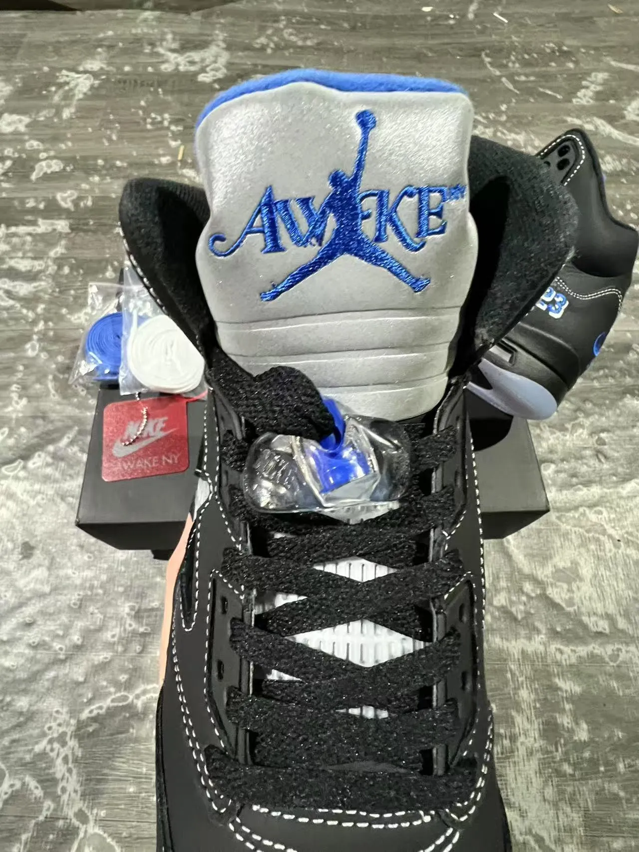 Air Jordan Black Blue High-Top Silhouette Leather And Mesh Upper Basketball Shoes 4
