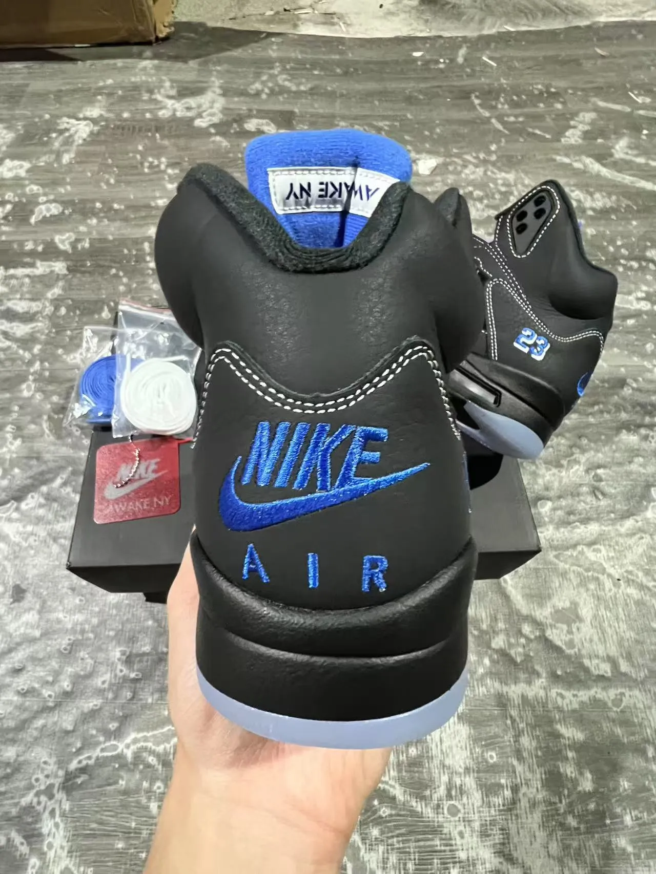 Air Jordan Black Blue High-Top Silhouette Leather And Mesh Upper Basketball Shoes 8