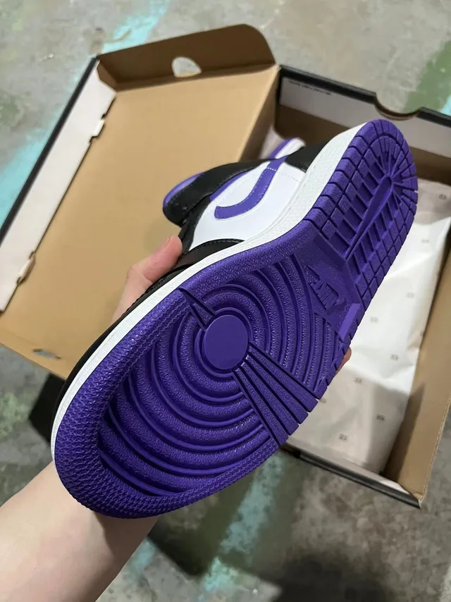 Air Jordan Black Purple High-Top Leather Upper Basketball Shoes 4