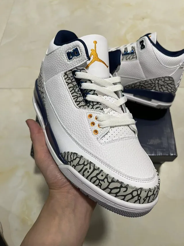 Air Jordan White Navy High-Top Elephant Print Basketball Shoes 2