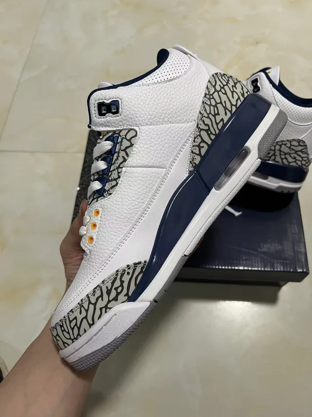 Air Jordan White Navy High-Top Elephant Print Basketball Shoes 3