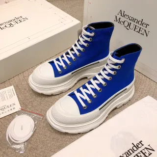 Alexander McQueen Blue White High-Top Canvas Upper Lifestyle Sneakers
