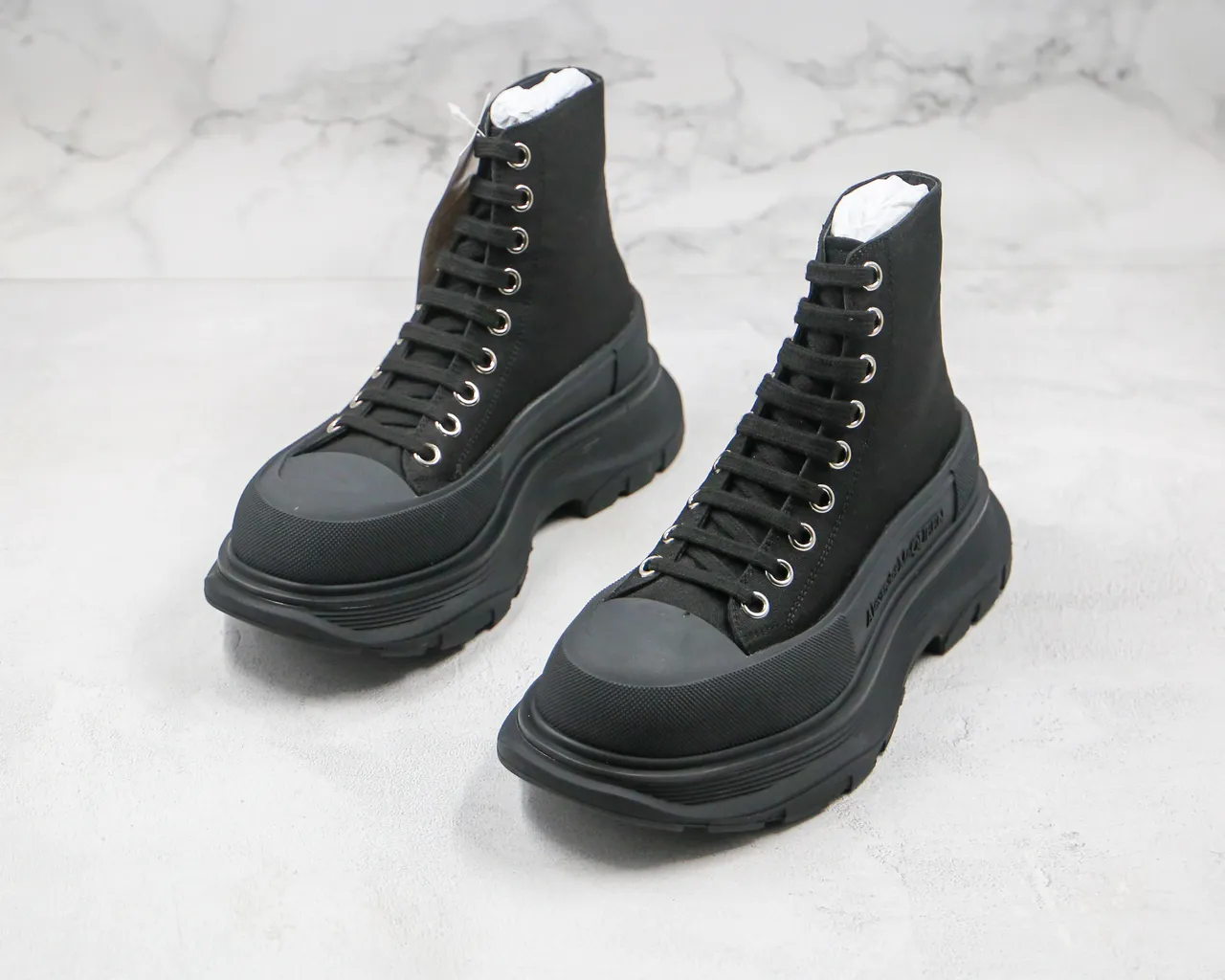 Alexander McQueen Oversized Sneaker Black Canvas Ankle Boot 9