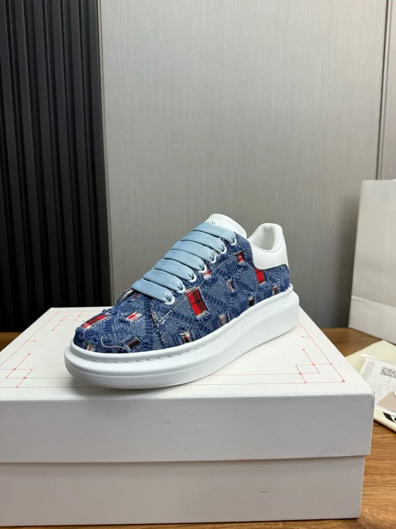 Alexander McQueen Oversized Sneaker Blue Denim White Platform Lifestyle Sneakers 2