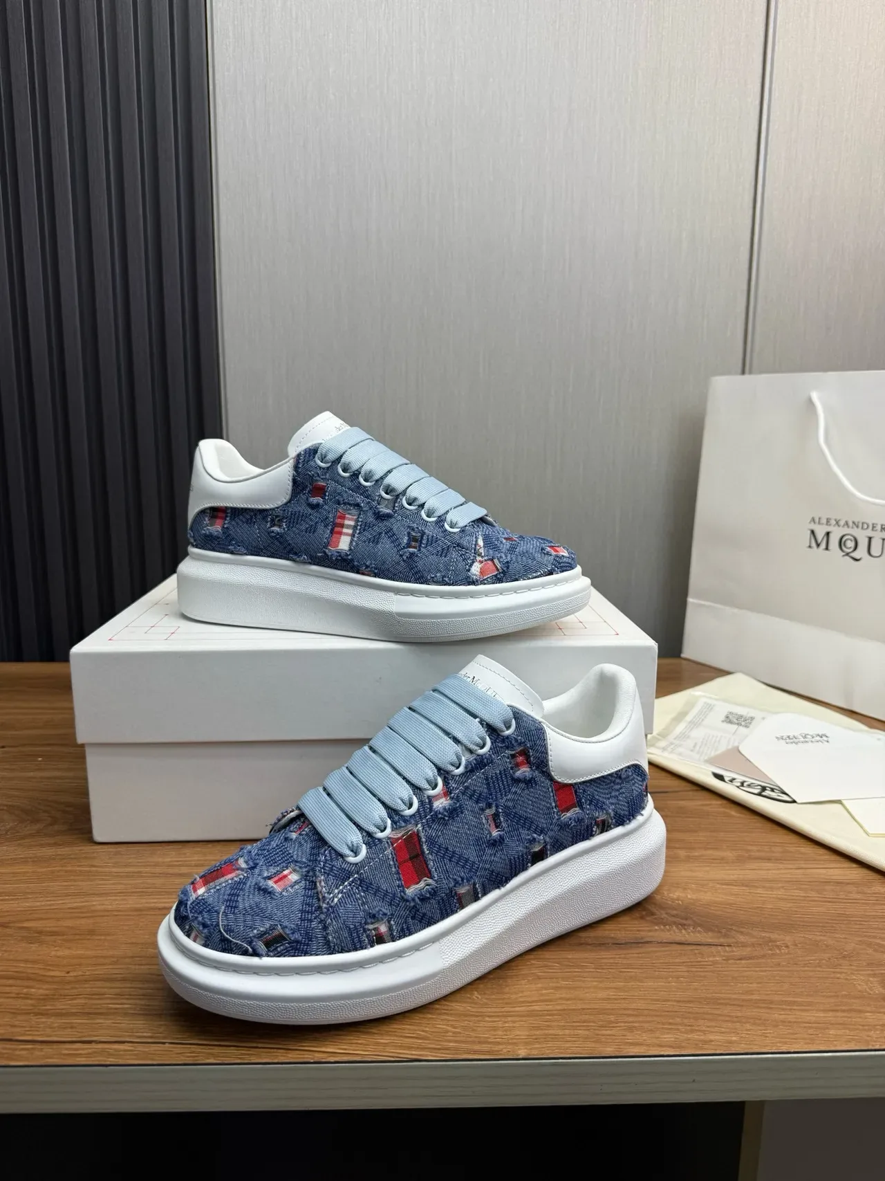 Alexander McQueen Oversized Sneaker Blue Denim White Platform Lifestyle Sneakers 5