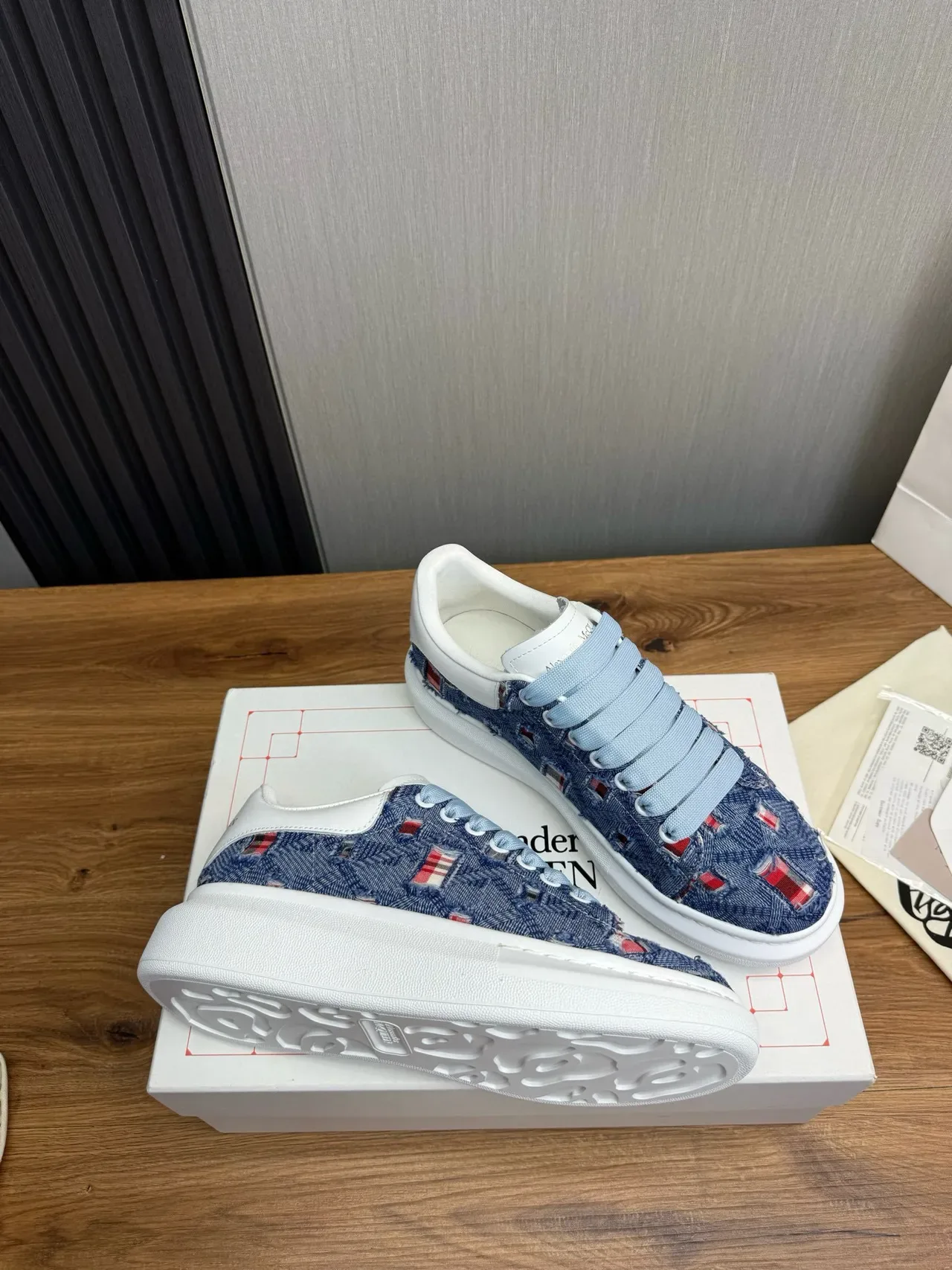 Alexander McQueen Oversized Sneaker Blue Denim White Platform Lifestyle Sneakers 6