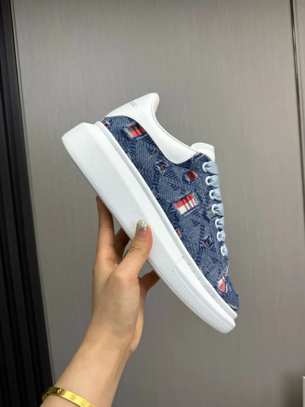 Alexander McQueen Oversized Sneaker Blue Denim White Platform Lifestyle Sneakers 7