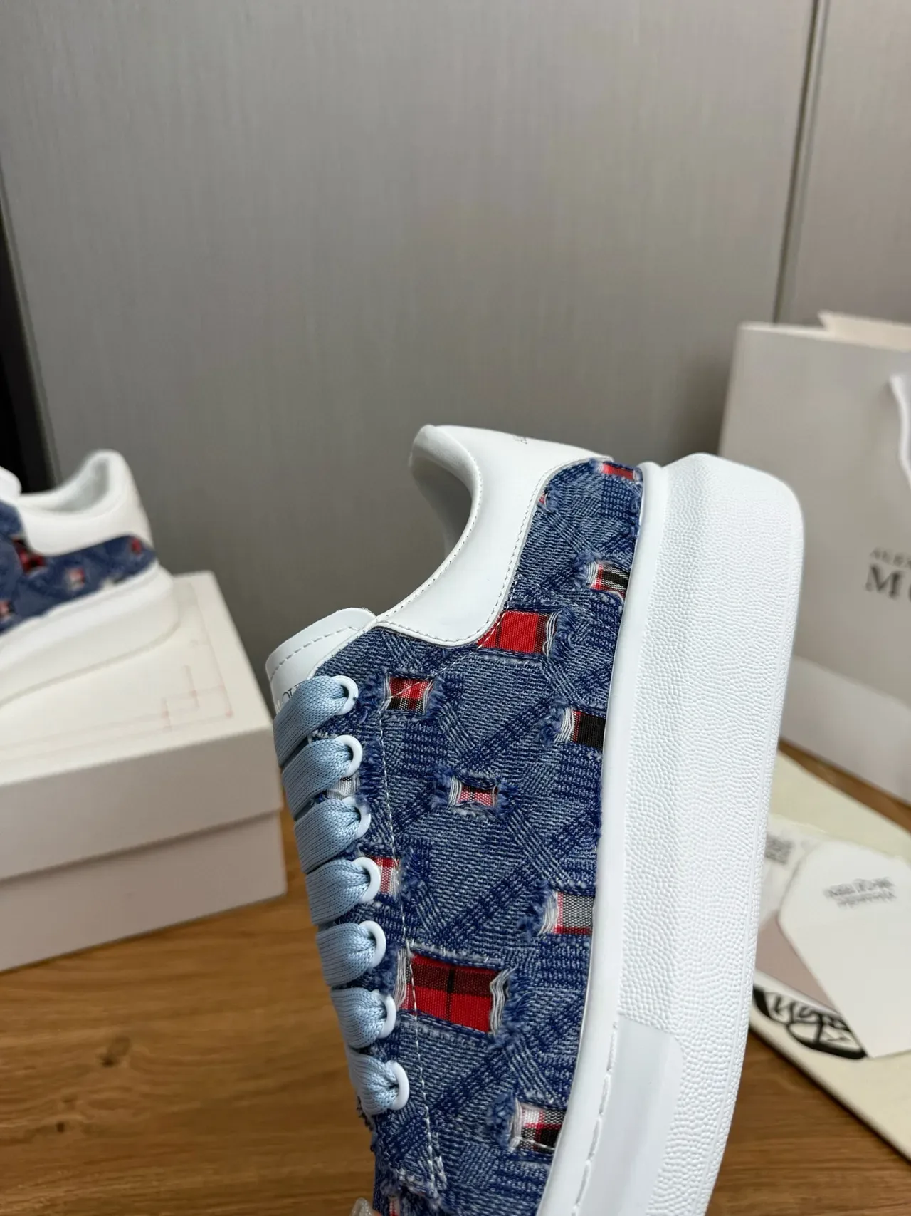 Alexander McQueen Oversized Sneaker Blue Denim White Platform Lifestyle Sneakers 8