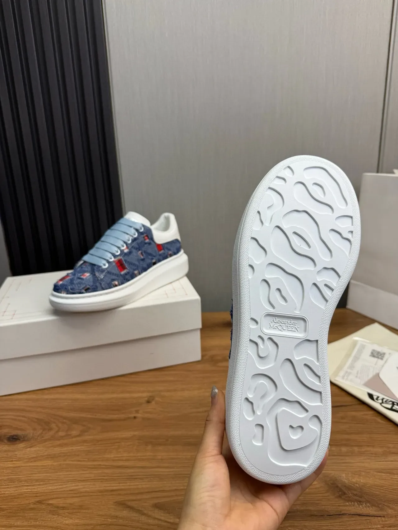 Alexander McQueen Oversized Sneaker Blue Denim White Platform Lifestyle Sneakers 9