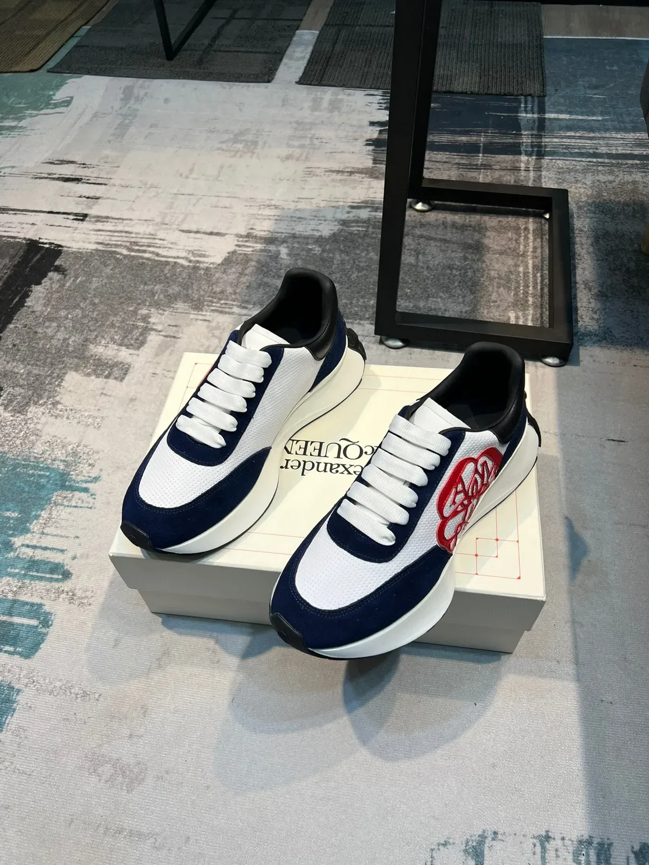 Alexander McQueen Oversized Sneaker White Navy Red Floral Lifestyle Sneakers 5