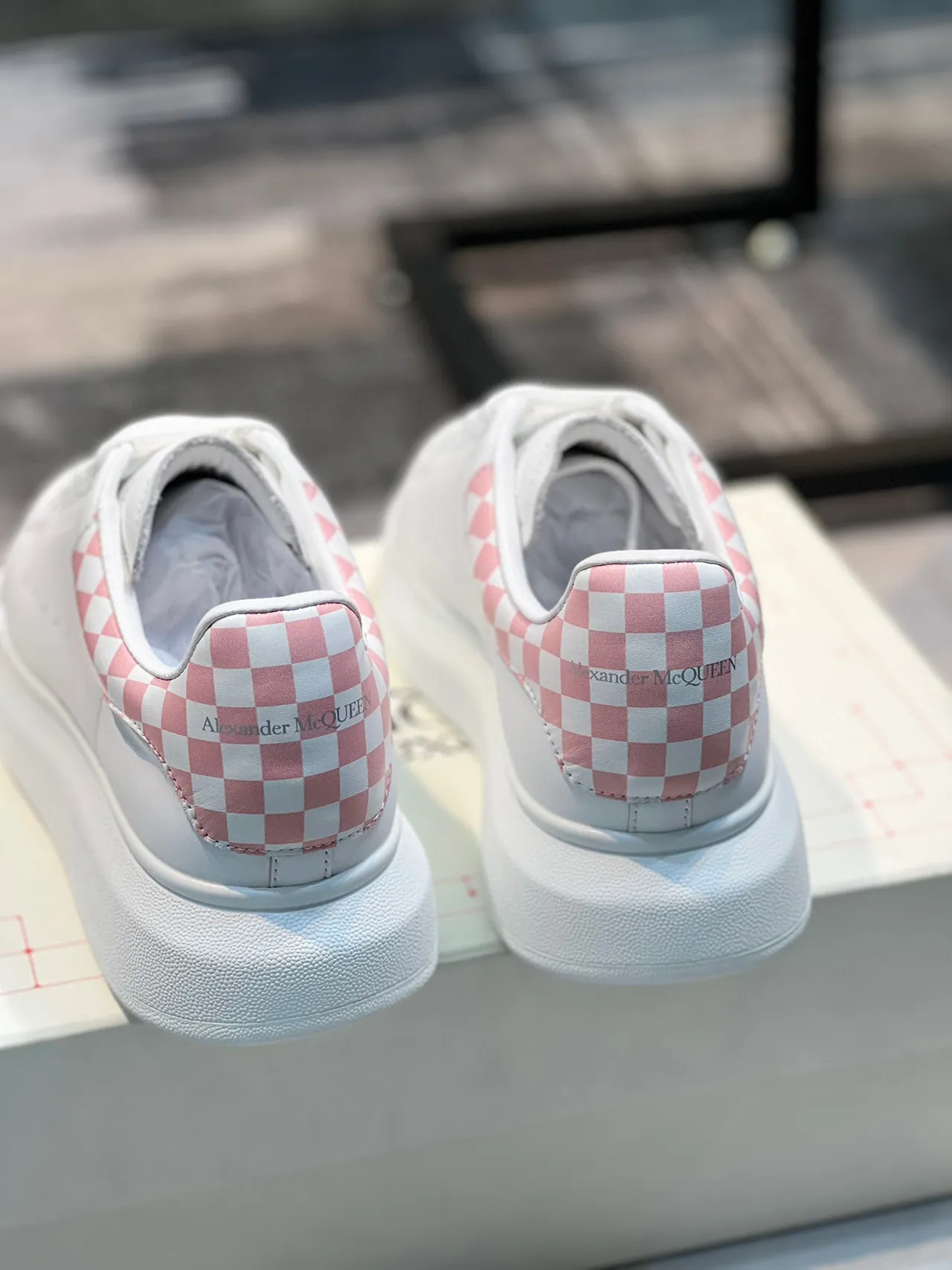 Alexander McQueen Oversized Sneaker White Pink Checkerboard Lifestyle Sneakers 2