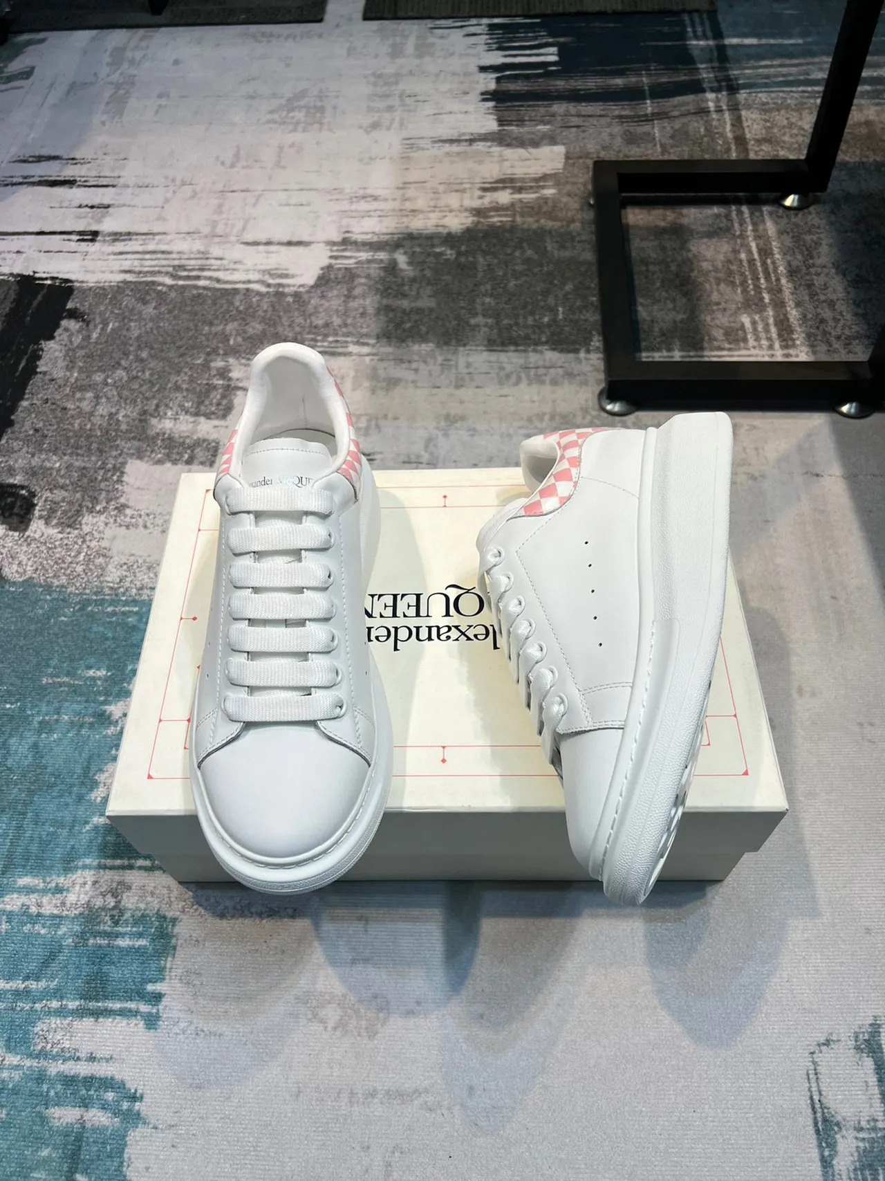 Alexander McQueen Oversized Sneaker White Pink Checkerboard Lifestyle Sneakers 3
