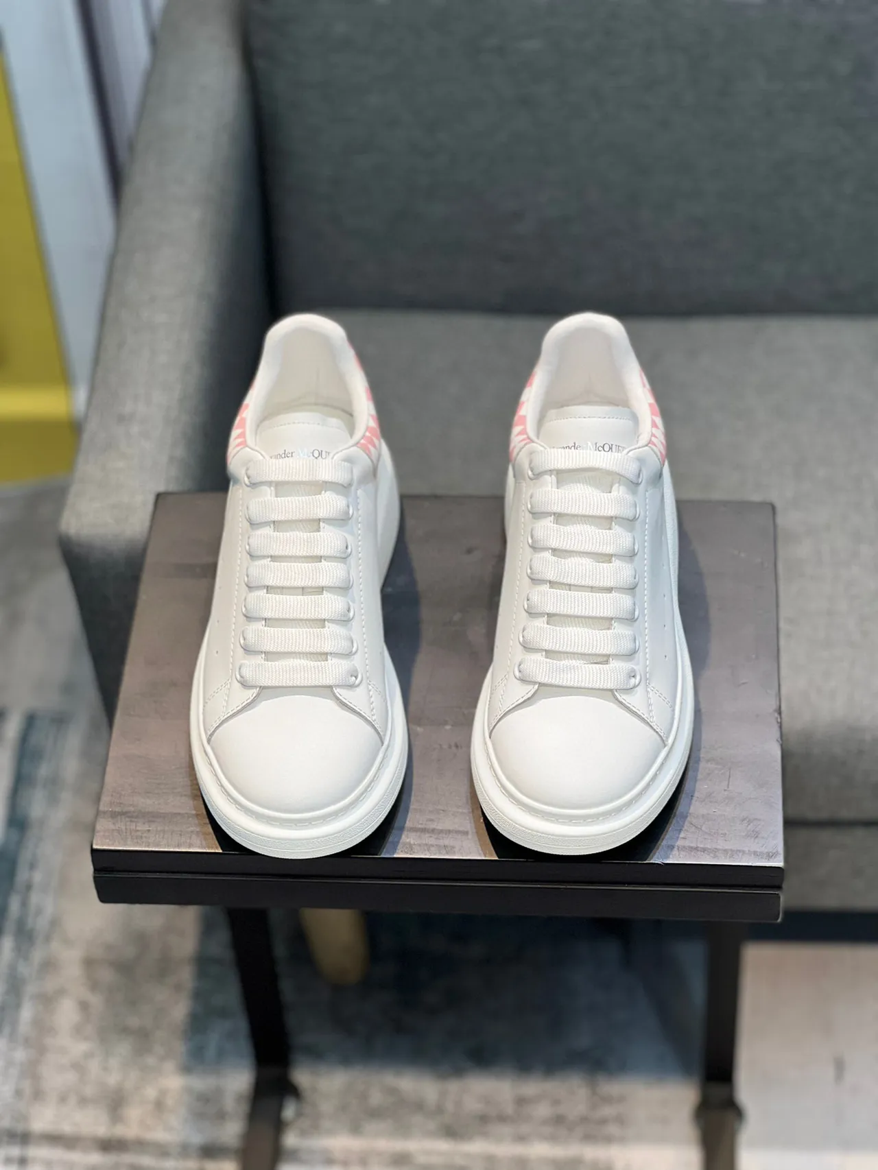 Alexander McQueen Oversized Sneaker White Pink Checkerboard Lifestyle Sneakers 6