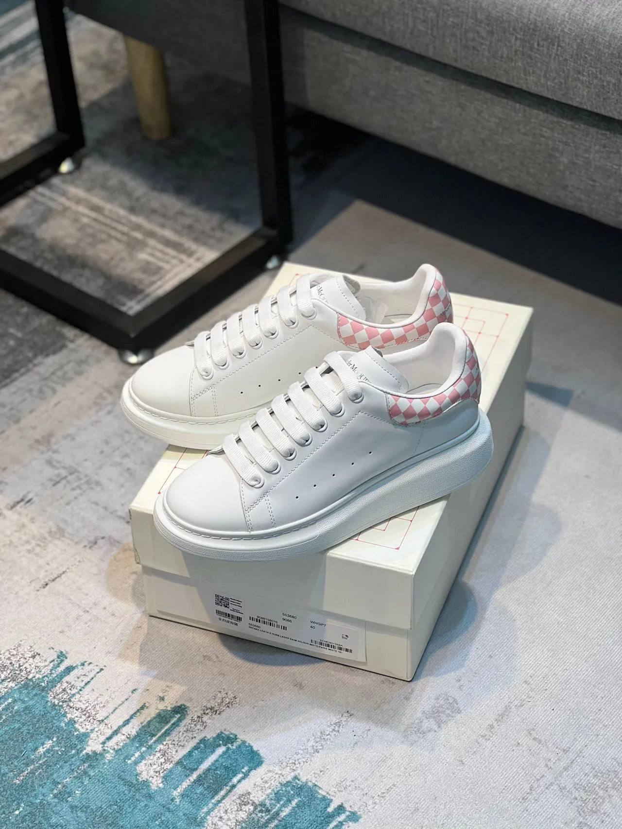 Alexander McQueen Oversized Sneaker White Pink Checkerboard Lifestyle Sneakers 7