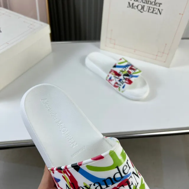 Alexander McQueen Printed Strap White Slippers 3