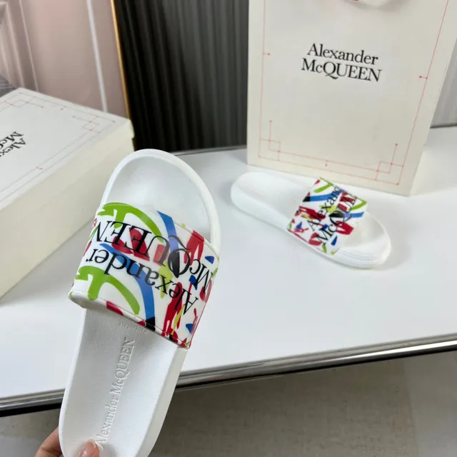 Alexander McQueen Printed Strap White Slippers 5