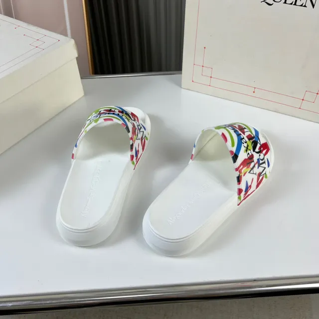 Alexander McQueen Printed Strap White Slippers 6