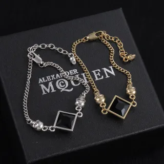 Alexander McQueen Skull and Crystal Square Bracelet Black Gold Bracelet