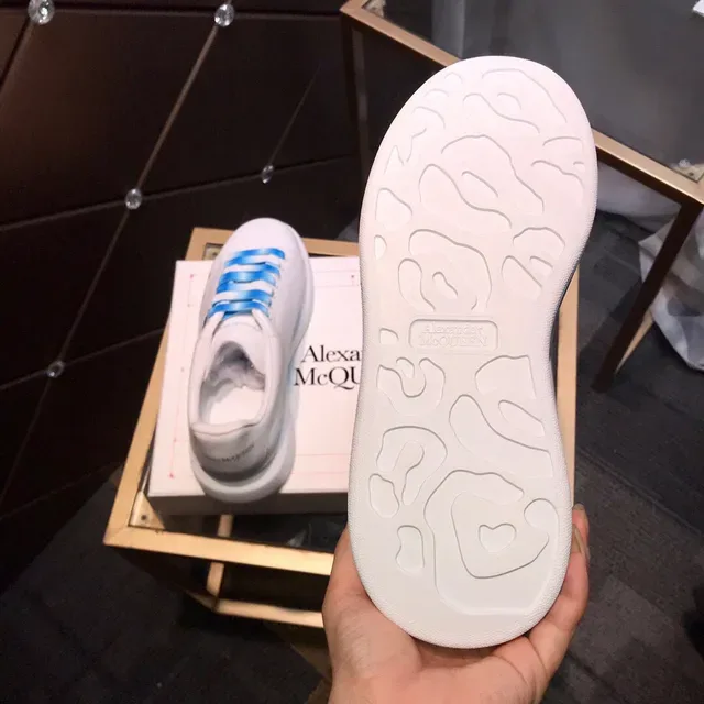Alexander McQueen White Blue Hand-Painted Graphic Platform Sole Chunky Sneakers 2
