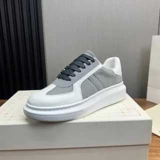 Alexander McQueen White Gray Oversized Platform Sole Mesh And Smooth Leather Paneling Lifestyle Sneakers