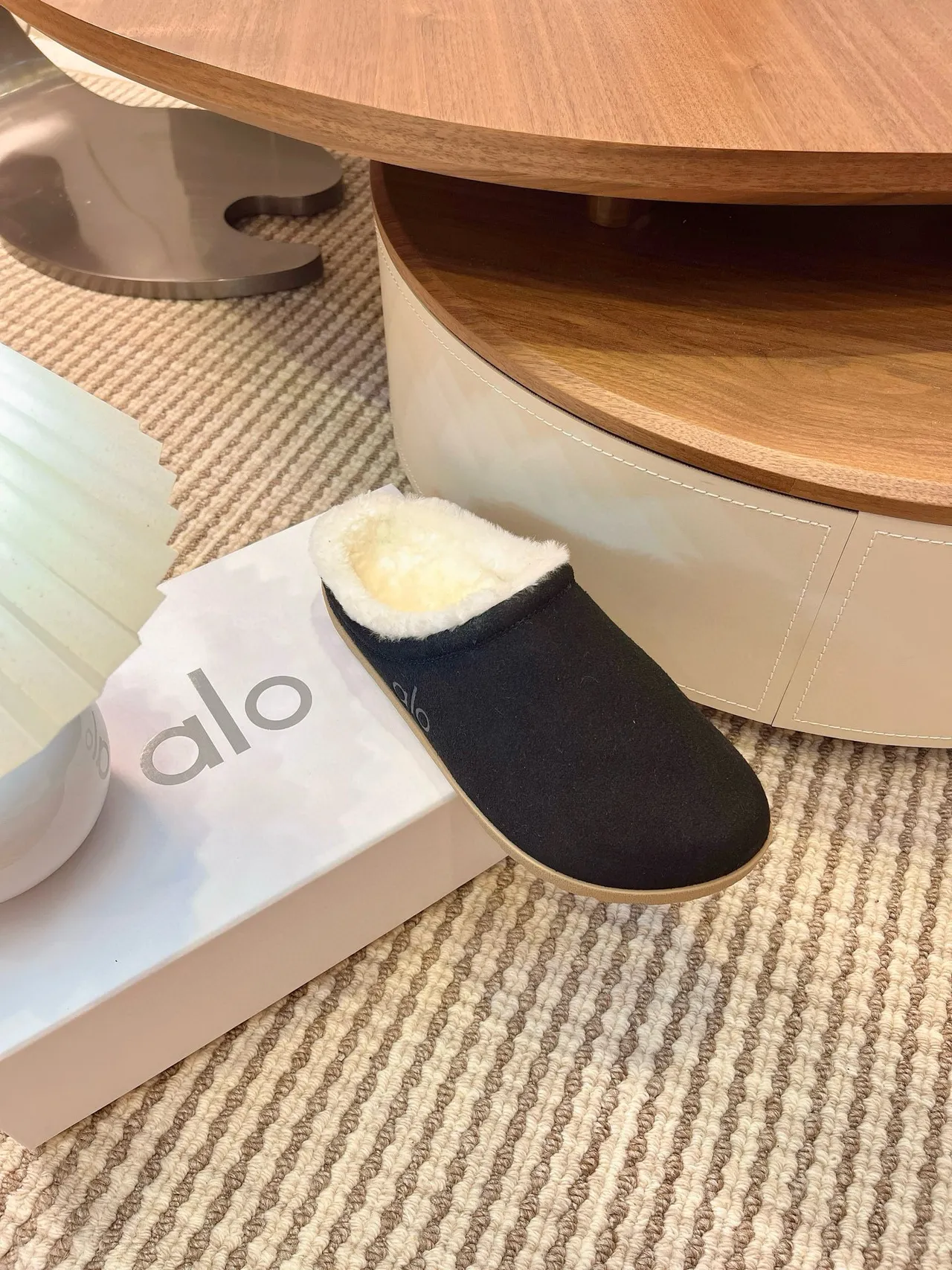 Alo Black Shearling-Lined Suede Slipper 7
