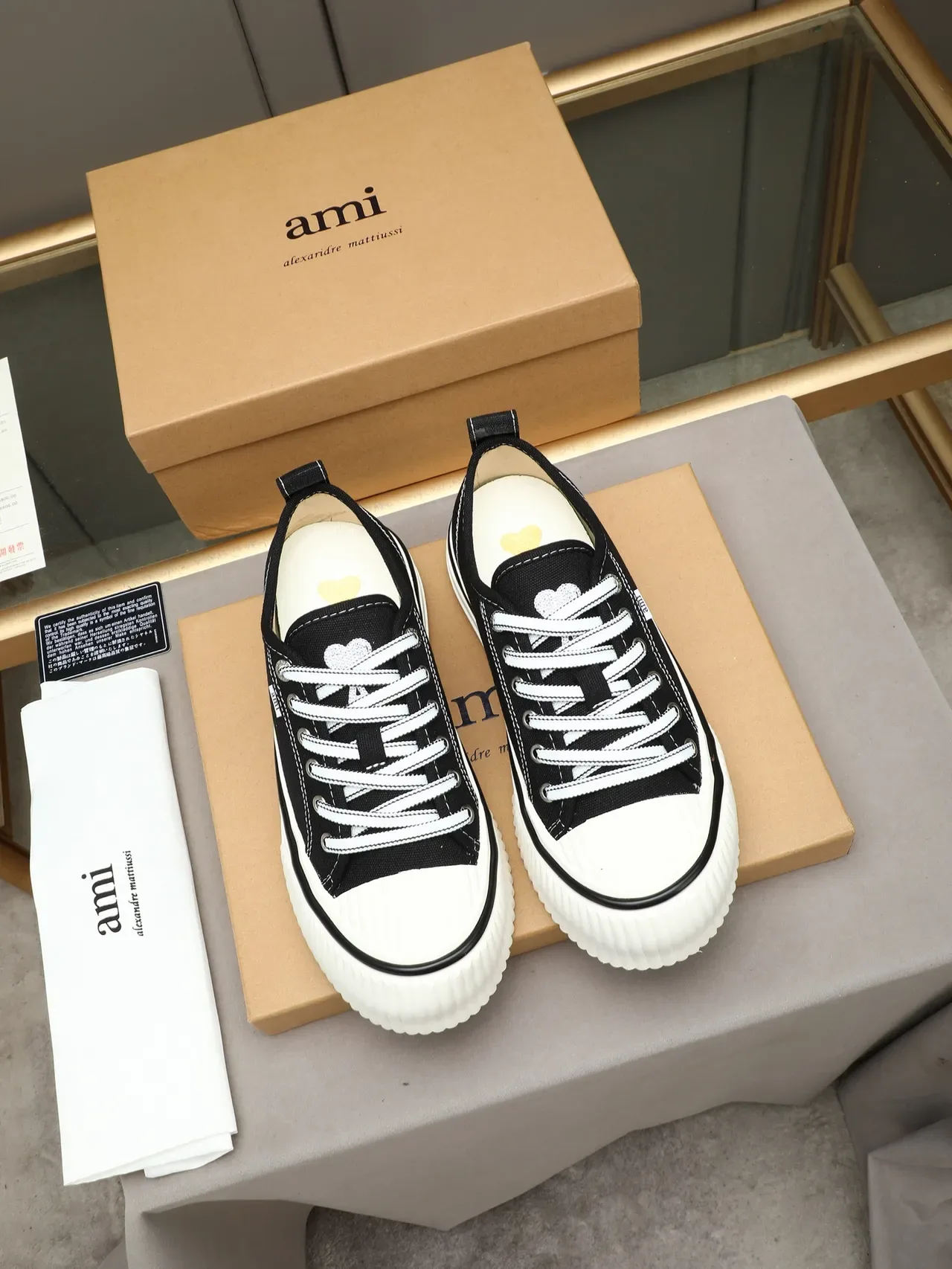 AMI Paris Black Canvas Platform Lifestyle Sneakers 2