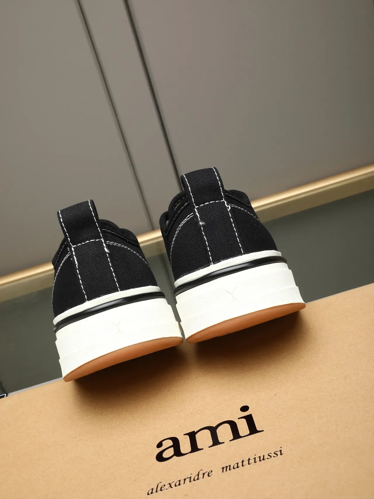 AMI Paris Black Canvas Platform Lifestyle Sneakers 3