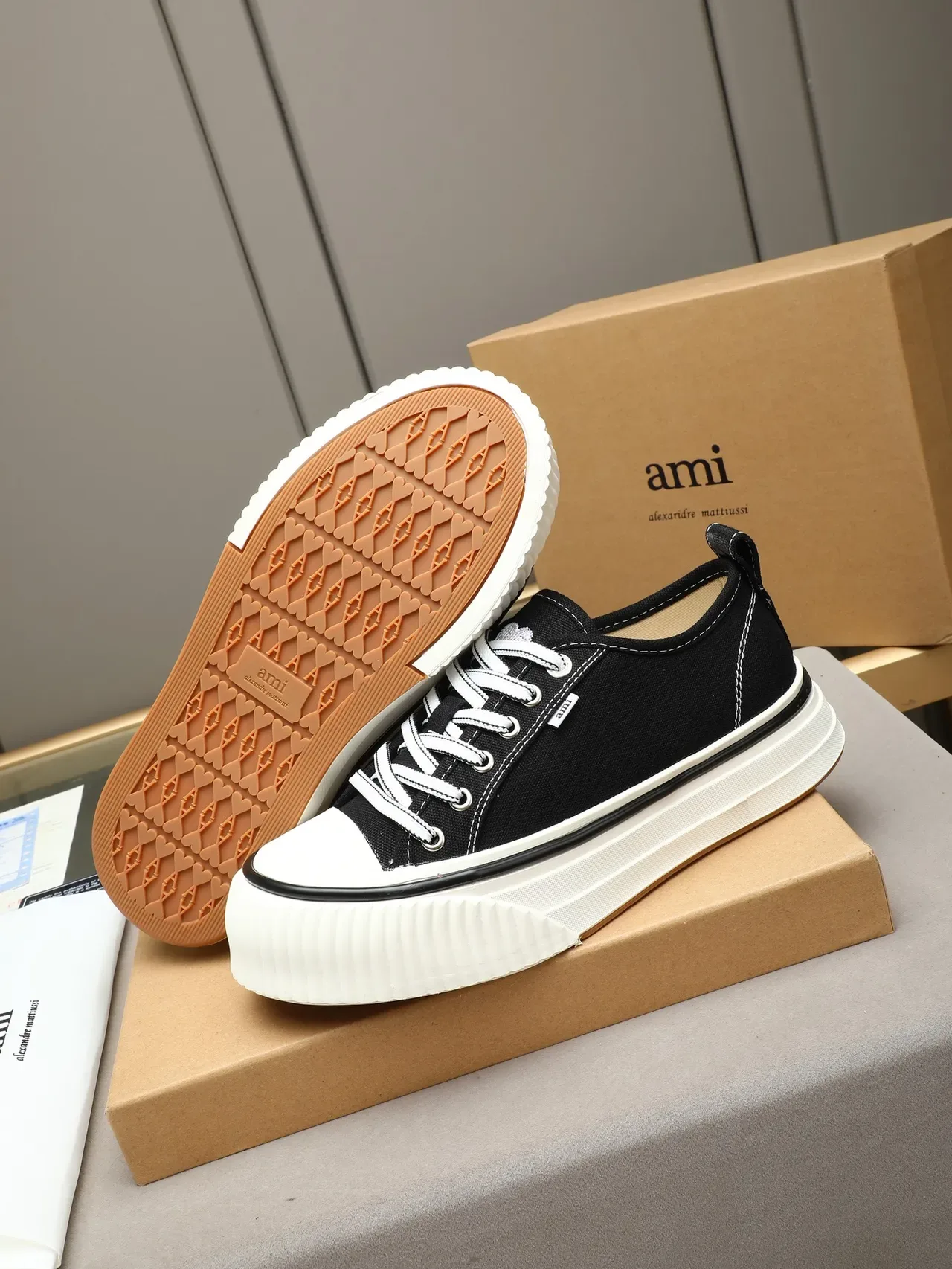 AMI Paris Black Canvas Platform Lifestyle Sneakers 4
