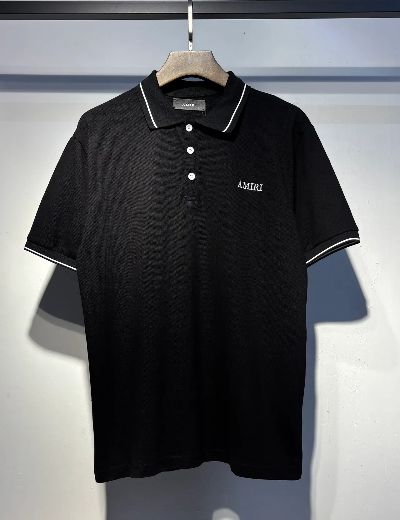 Amiri Black White Piqué Knit Contrast Piping Polo Shirt 3
