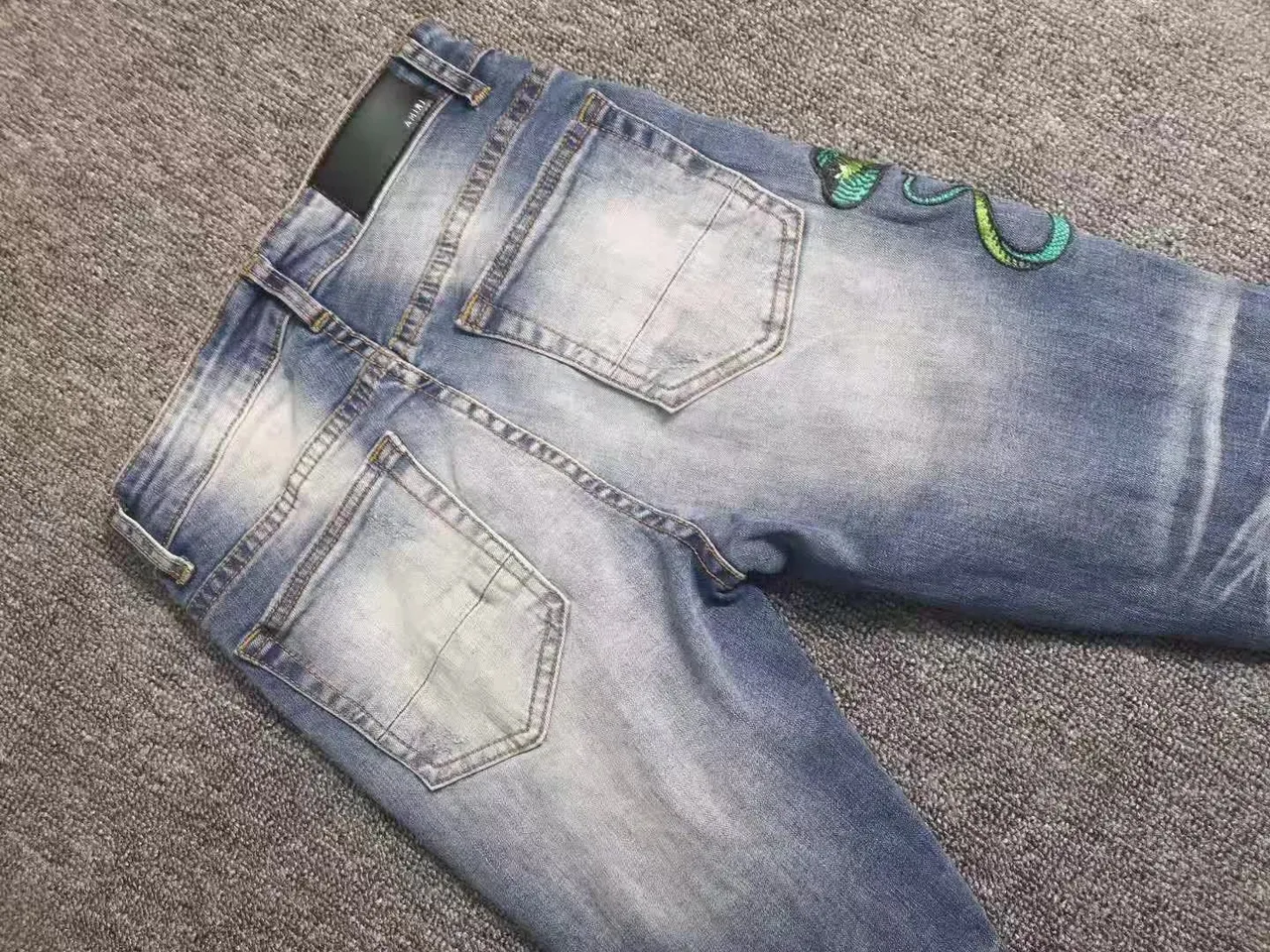 Amiri Blue Green Distressed Embroidered Jeans 2