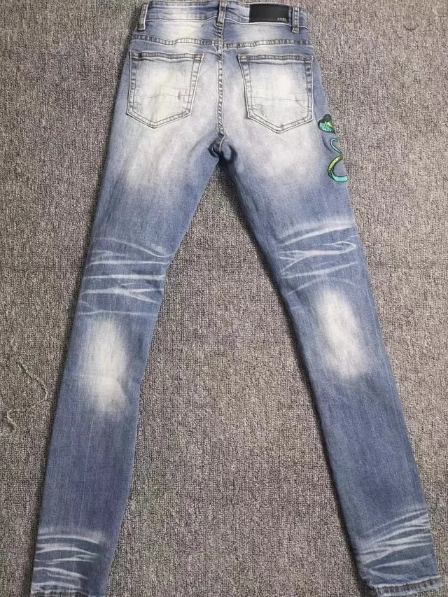 Amiri Blue Green Distressed Embroidered Jeans 6