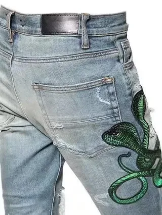 Amiri Blue Green Distressed Embroidered Jeans 7