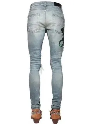 Amiri Blue Green Distressed Embroidered Jeans 8