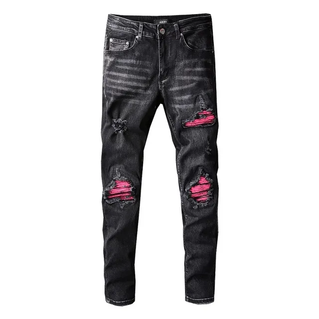 Amiri Distressed Slim Fit Black Pink Jeans 5