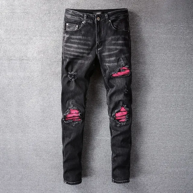 Amiri Distressed Slim Fit Black Pink Jeans 6