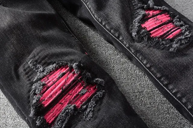 Amiri Distressed Slim Fit Black Pink Jeans 16
