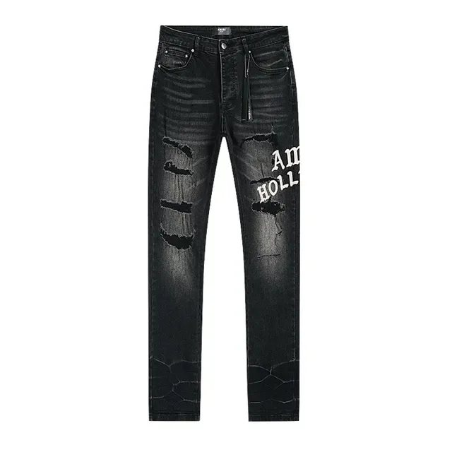 Amiri Hollywood Embroidered Distressed Black Slim-Fit Jeans 2
