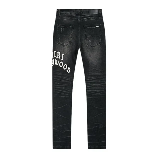 Amiri Hollywood Embroidered Distressed Black Slim-Fit Jeans 3