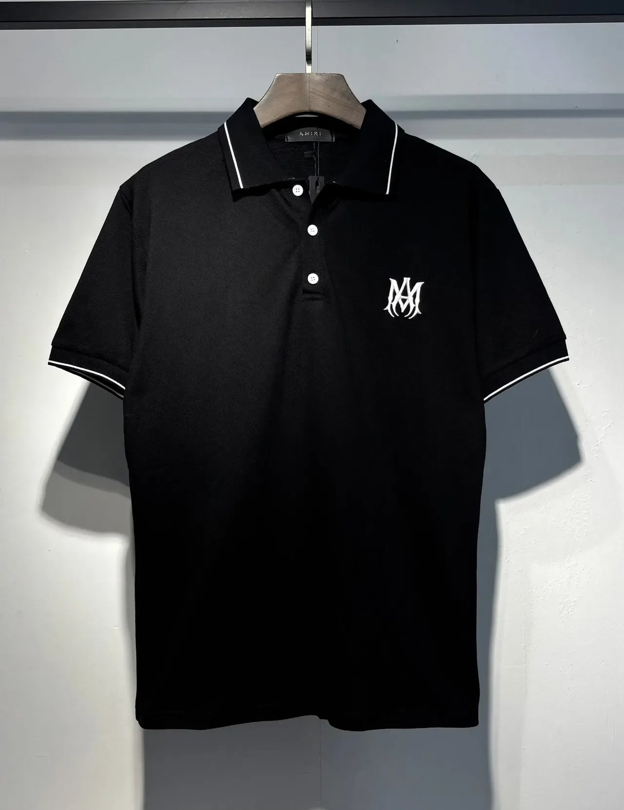 Amiri Monogram Black White Embroidered Contrast Piping Polo Shirt 3